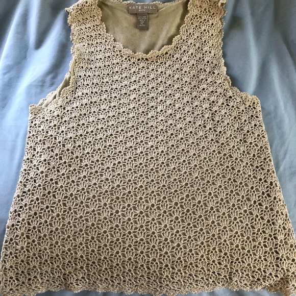 Kate Hill Tops - Kate Hill linen/Rayon crocheted sleeveless top Kate Hill Tops - Kate Hill linen/Rayon crocheted sleeveless top